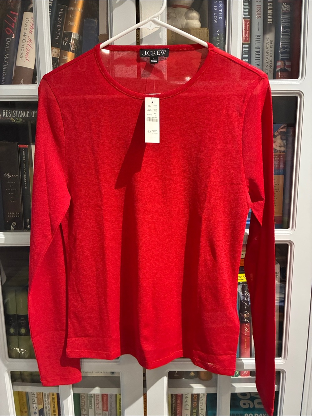 J. Crew Red Sheer Long-Sleeve Crewneck Top